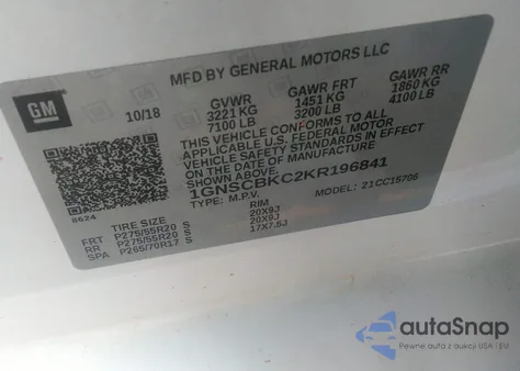 2019 Chevrolet Tahoe Lt из США, поврежденный, VIN 1GNSCBKC2KR196841